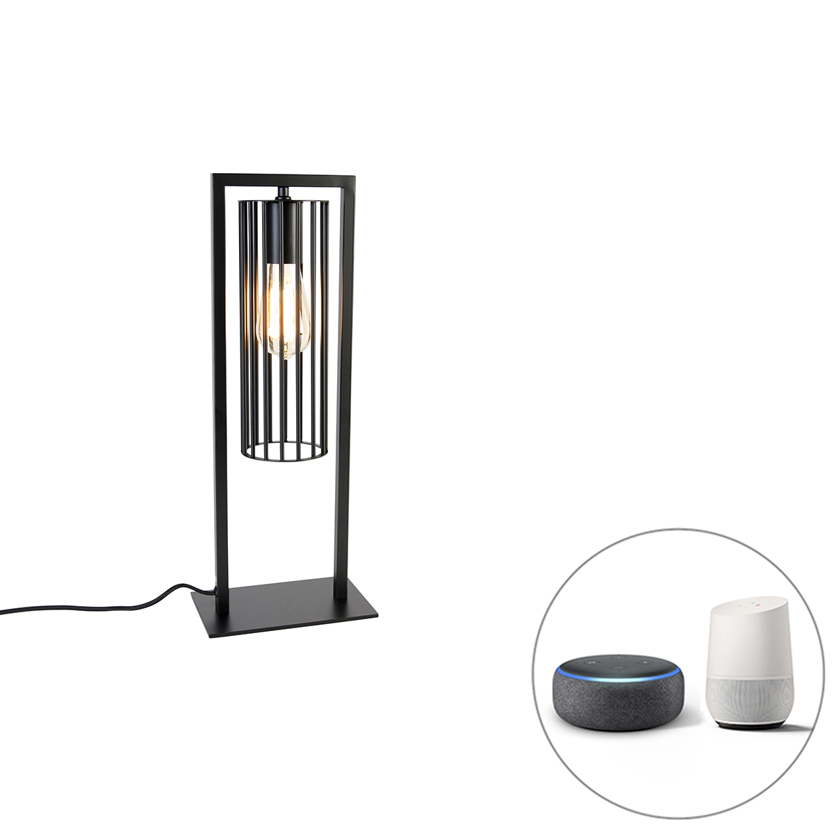 QAZQA Inteligentna nowoczesna lampa stołowa czarna z Wifi ST64 - Balenco Wazo