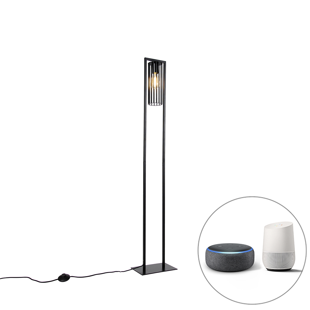 QAZQA Inteligentna nowoczesna lampa podłogowa czarna z Wifi ST64 - Balenco Wazo