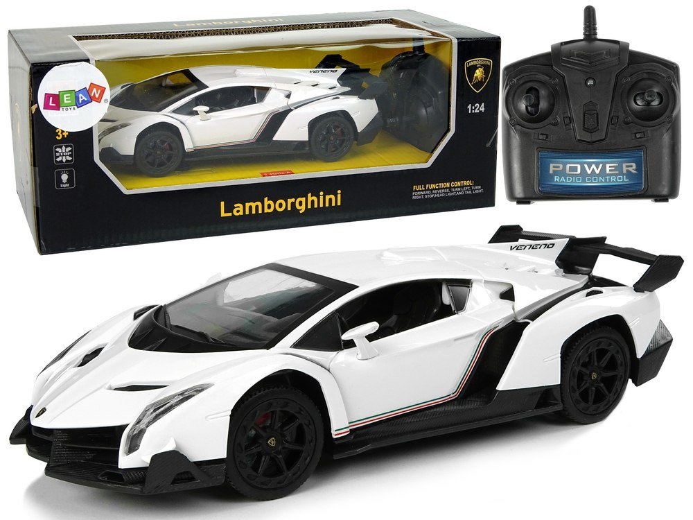 Import leantoys Auto Sportowe R/C 1:24 Lamborghini Veneno Białe 2.4 G Światła 9740