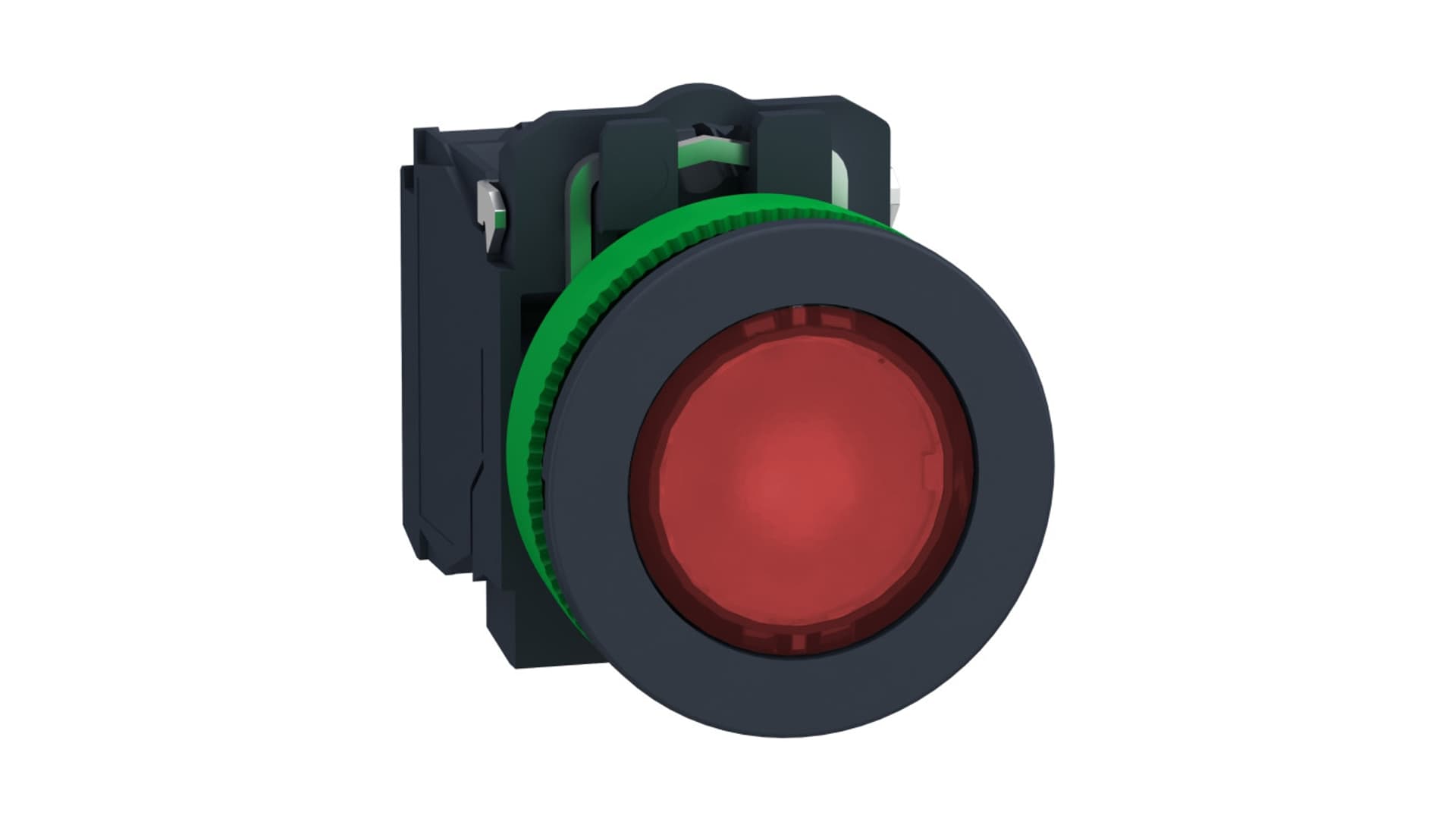 Harmony XB5 Przycisk podświetlany płaski plastik. czerwony fi30 zintegrowana dioda LED 24 V AC/DC 1Z + 1R XB5FW34B5