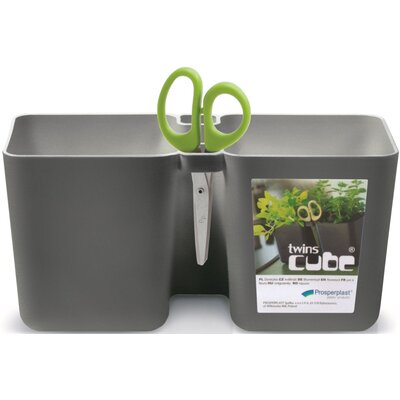 Prosperplast Doniczka do ziół z nożyczkami Twins Cube grafitowa