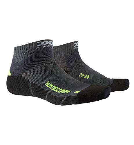 X-Socks dziecięce Run Discovery JUNIOR skarpety sportowe skarpetki do biegania, skarpetki sportowe, charcoal/phyton yellow/czarne, 24/26