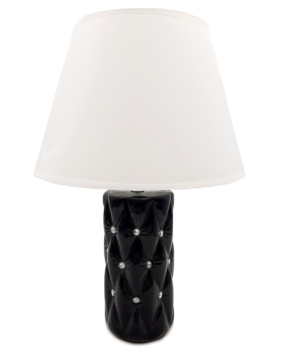 Lampa Stołowa Nocna Z Kryształkami Czarna Z Białym Kloszem Glamour 44 Cm
