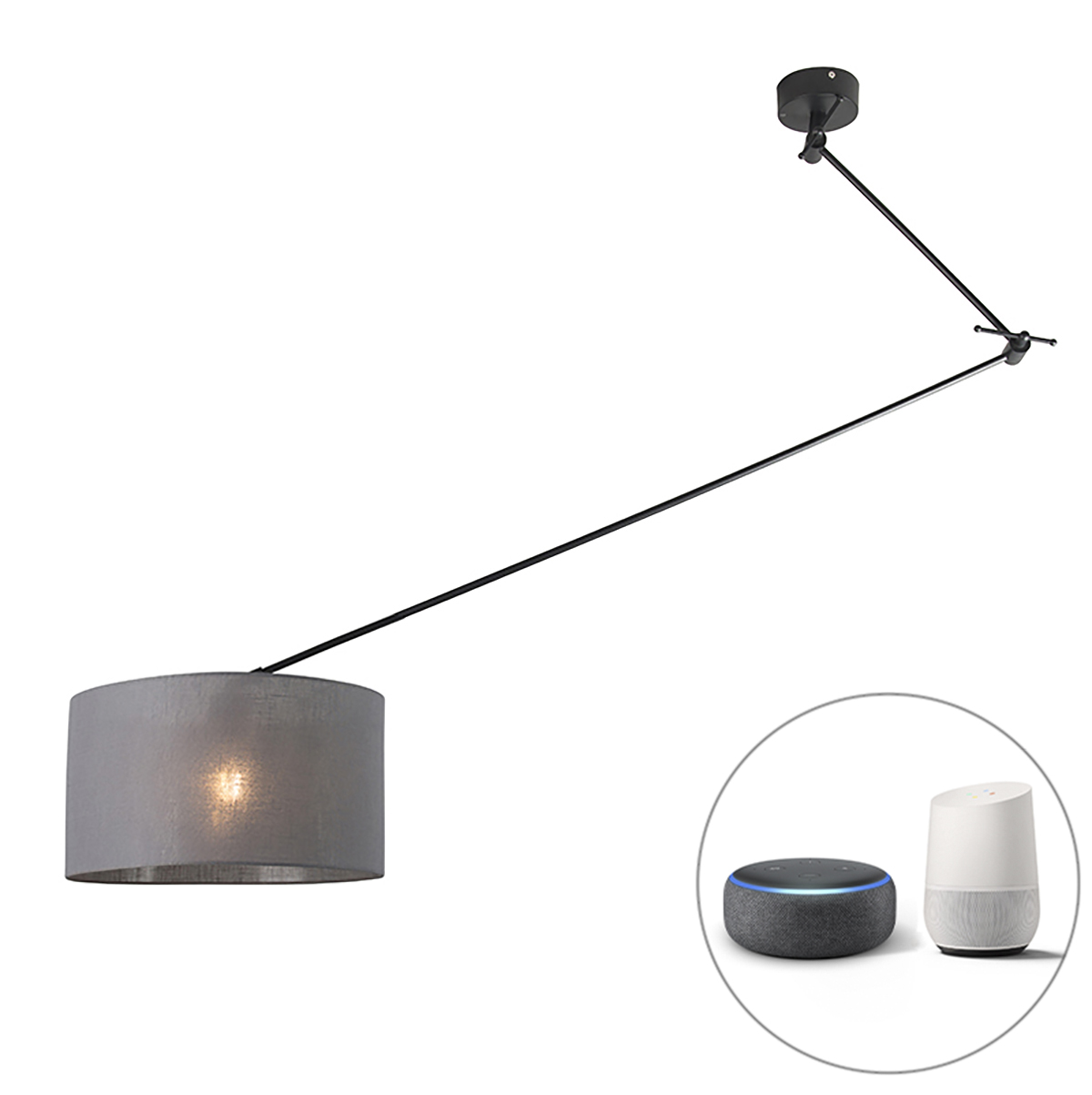 QAZQA Inteligentna lampa wisząca czarna z kloszem ciemnoszarym 35 cm z Wifi A60 - Blitz