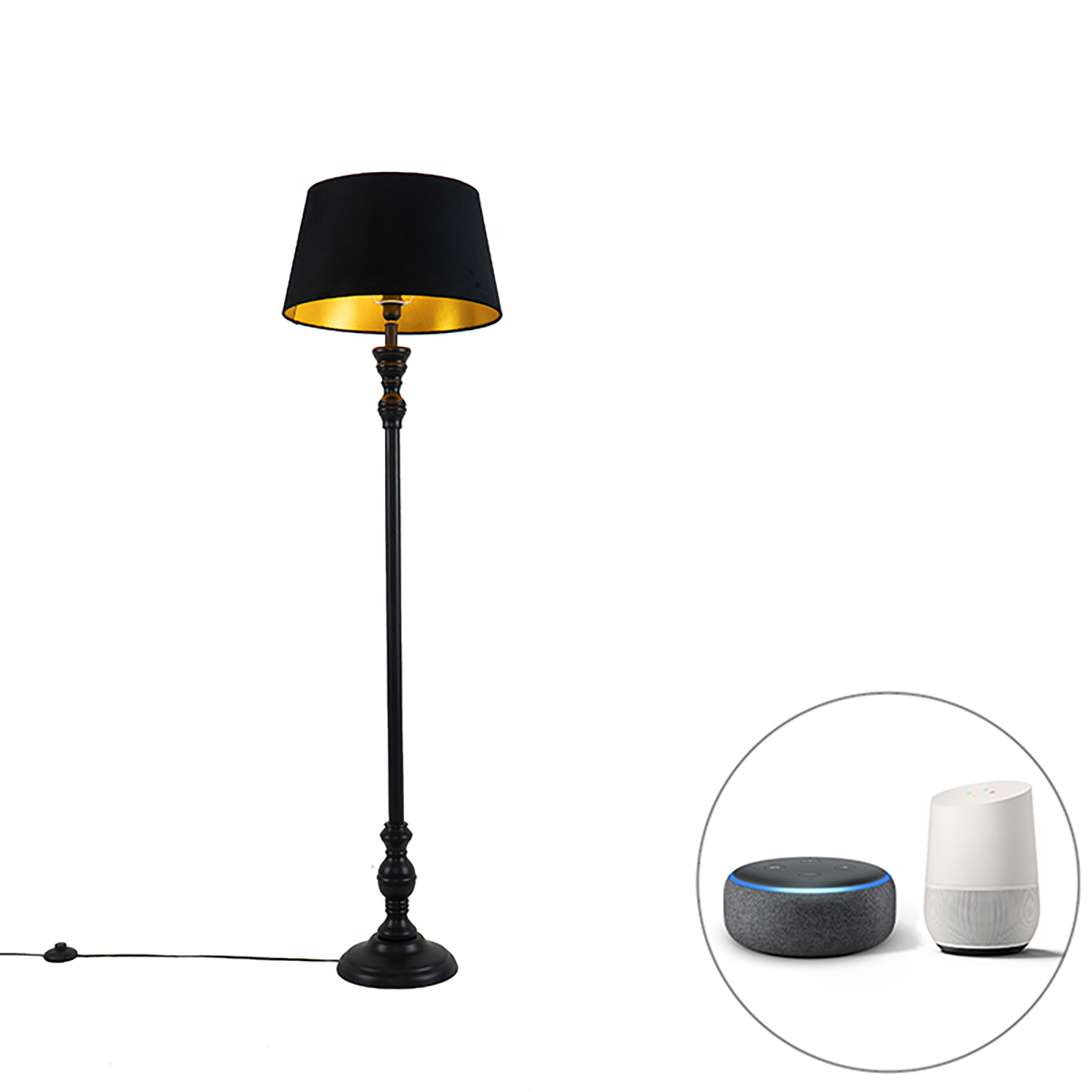 QAZQA Inteligentna lampa podłogowa z kloszem 45 cm w kolorze czarnym z Wi-Fi A60 - Classico