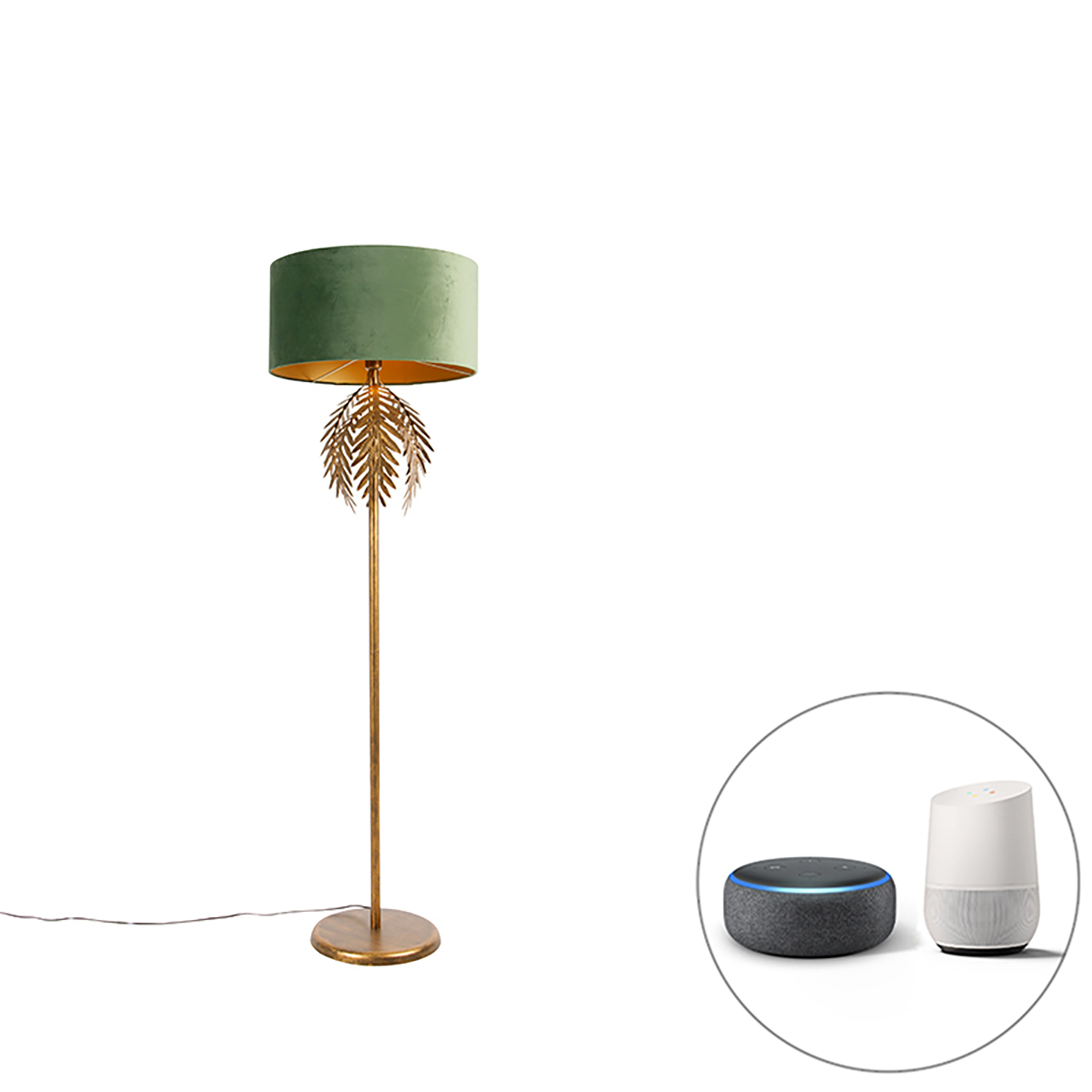 QAZQA Inteligentna lampa podłogowa złota z zielonym kloszem z Wifi A60 - Botanica