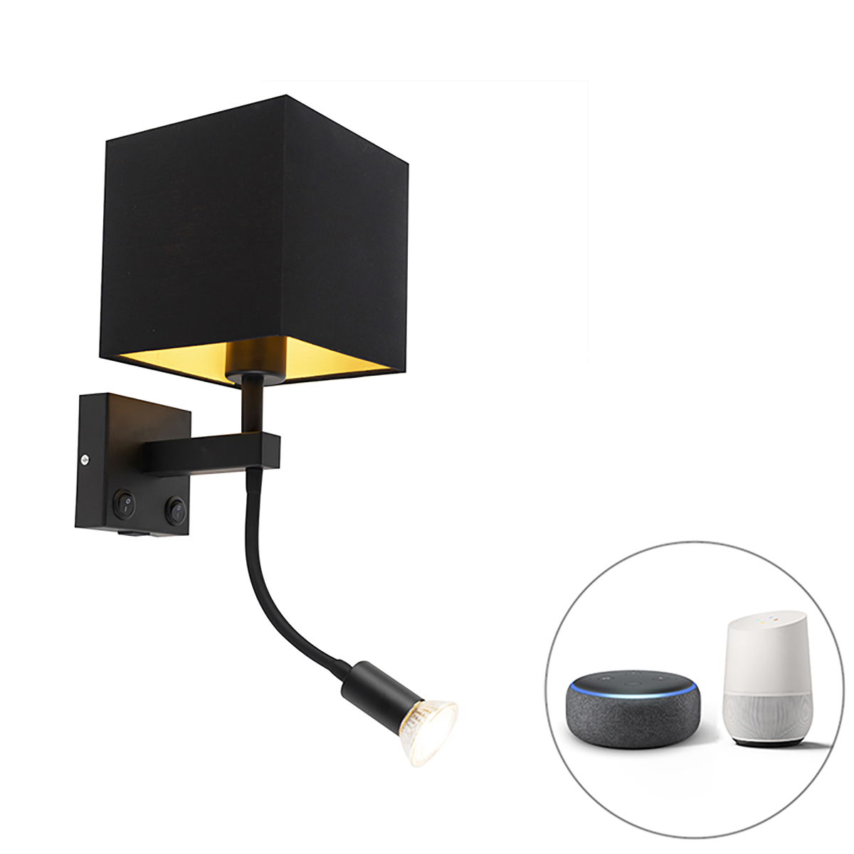 QAZQA Inteligentna lampa ścienna czarna z USB z Wifi A60 i GU10 - Zeno