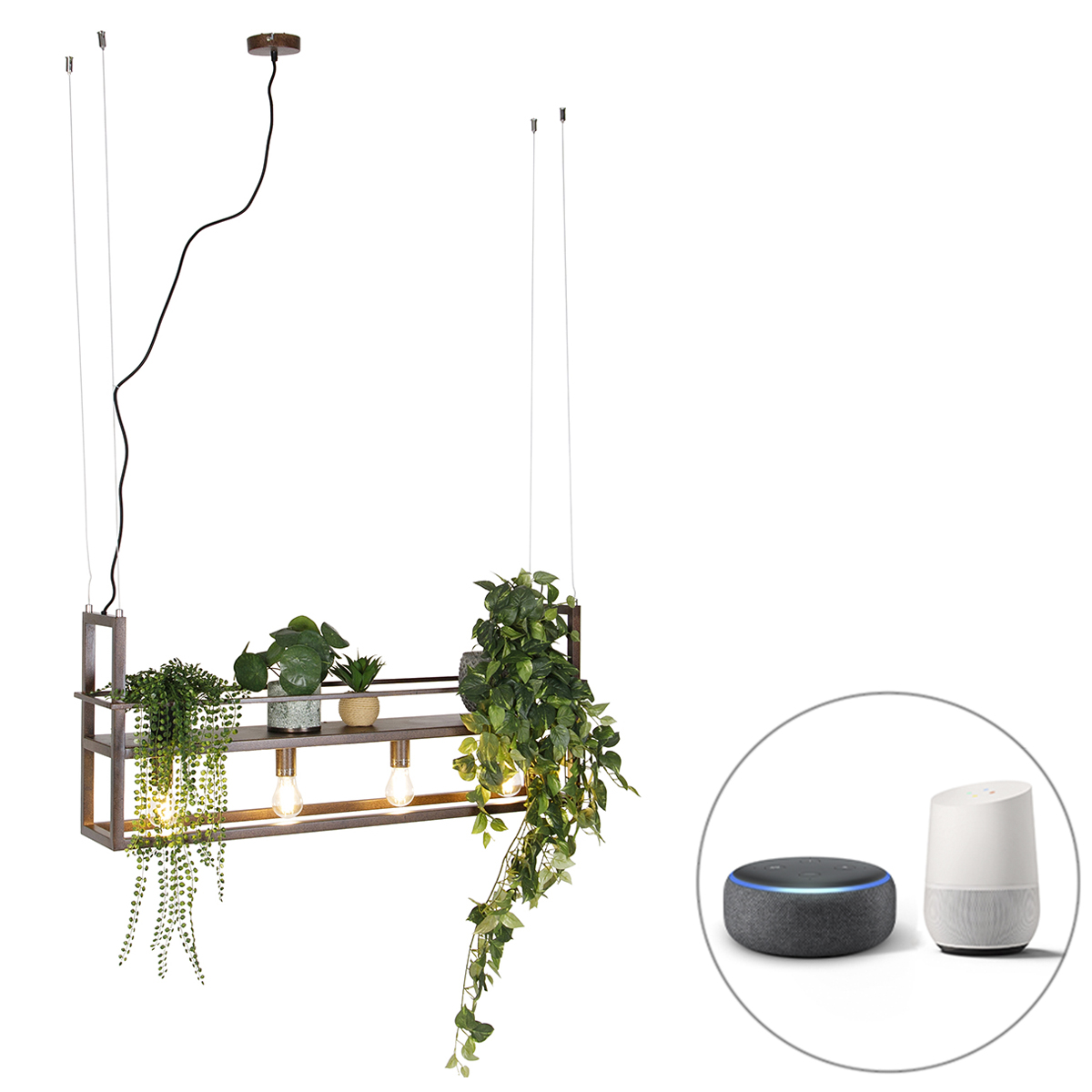 QAZQA Inteligentna lampa wisząca rdzawobrązowa ze stojakiem  w tym 4 Wifi A60 - Cage Rack