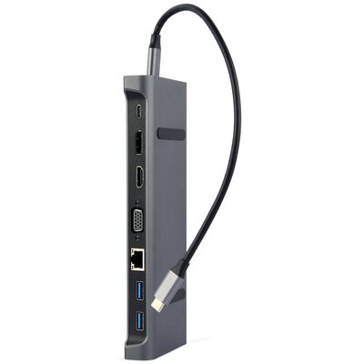 GEMBIRD A-CM-COMBO9-02 Adapter USB Typ-C 9w1 Hub3.0 + HDMI + DisplayPort + VGA + PD + LAN + dźwięk stereo szary