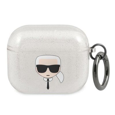 Apple Karl Lagerfeld Karl Lagerfeld Etui Karl Lagerfeld KLA3UKHGS AirPods 3 cover srebrny/silver Glitter Karl`s Head KLD753SLV