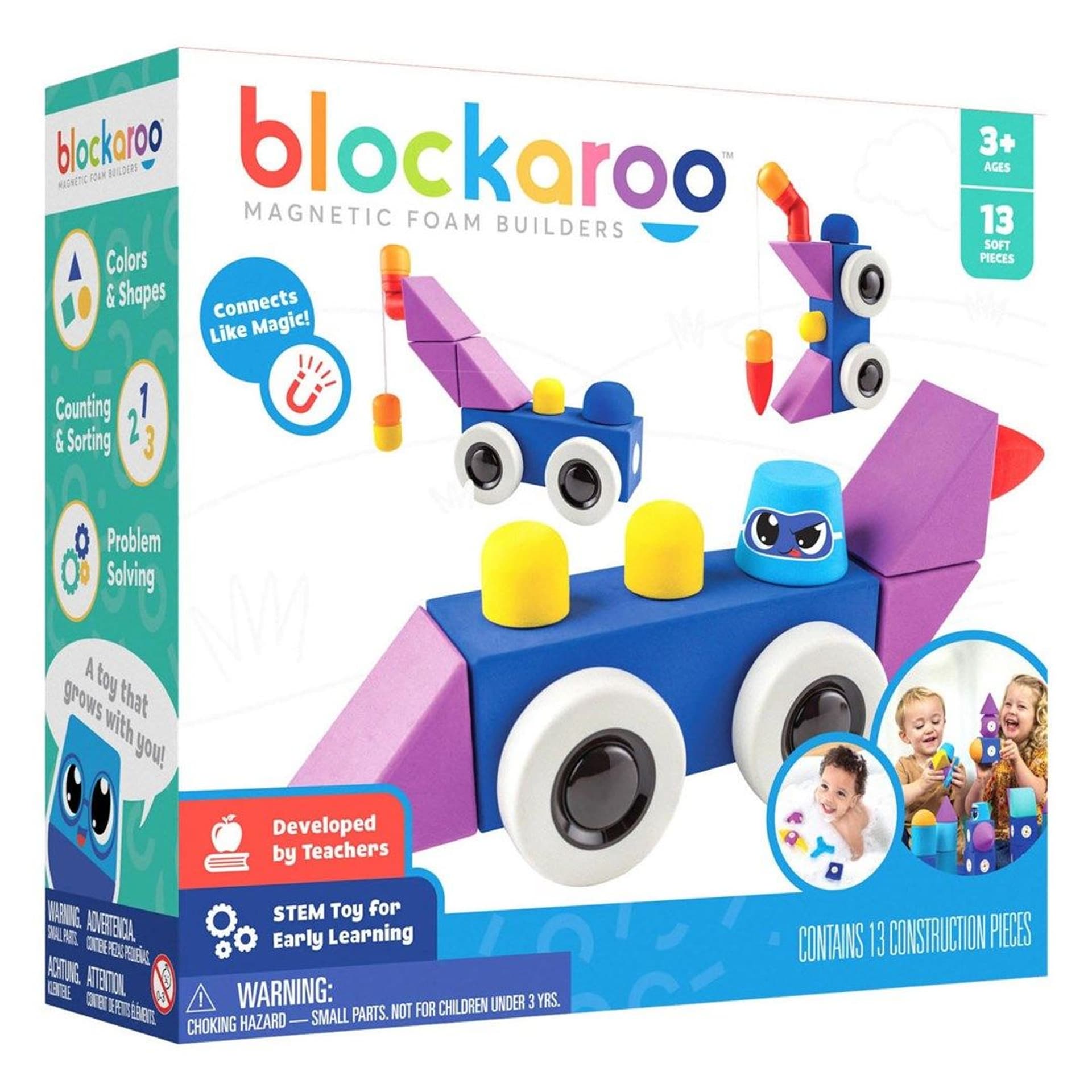 BLOCKAROO klocki konstrukcyjno - magnetyczne, piankowe do zabawy w wodzie - Zestaw średni ROADSTER 13 elementów