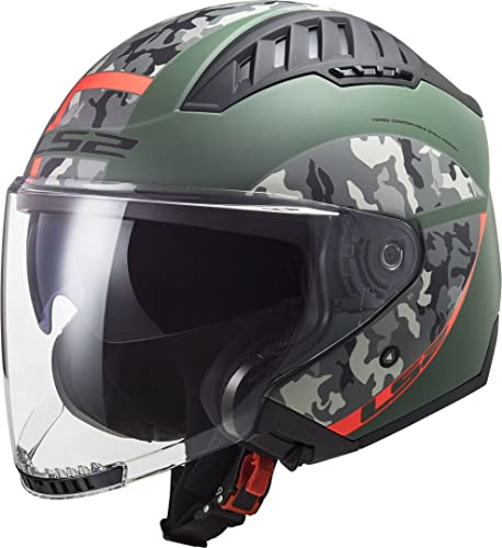 LS2, Kask motocyklowy Copter Crispy wojskowy zielony pomarańczowy, XL