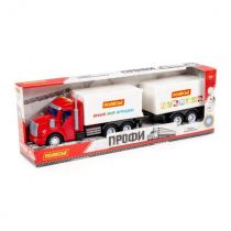 Polesie 92571 'Profi', samochód-ciężarówka z przyczepą inercyjny (ze światłem i dźwiękiem) (czerwono-biały) (w pudełku)