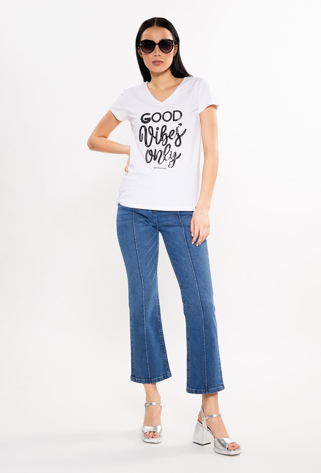 T-shirt z cekinowym napisem - Monnari