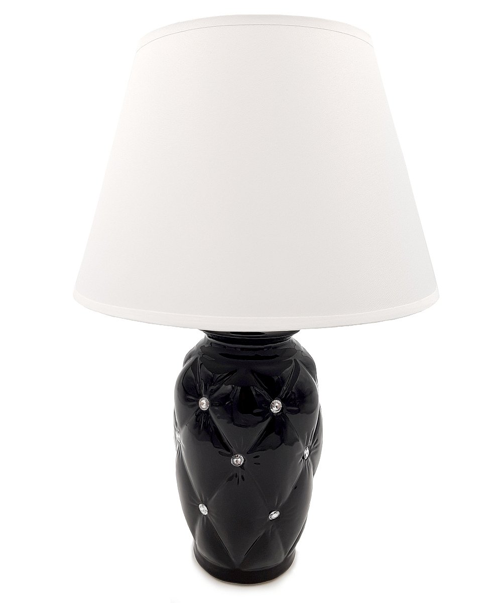 Lampa stołowa nocna z kryształkami czarna z białym kloszem glamour 43 cm