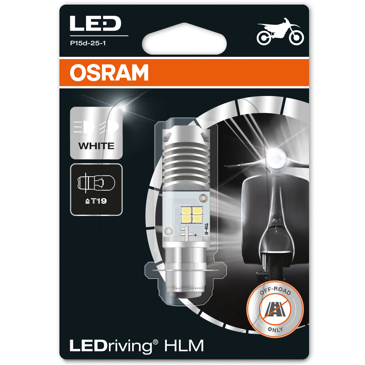 OSRAM LEDriving HLM T19 (M5) - bez ECE, reflektor motocyklowy LED, biały 6000K, LED Retrofit, tylko do użytku terenowego (1 lampa)
