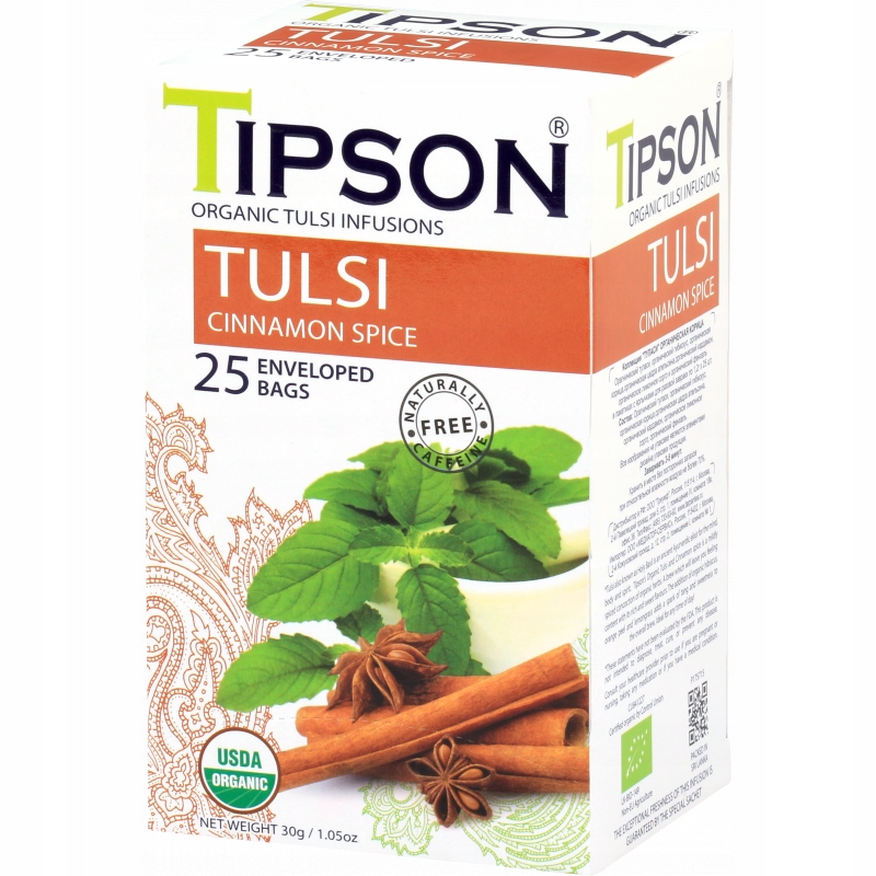 Tipson Organic Tulsi Cinnamon Spice Herbata Ziołowa Cynamon Kardamon Pomarańcza Saszetki - 25 X 1,2 G