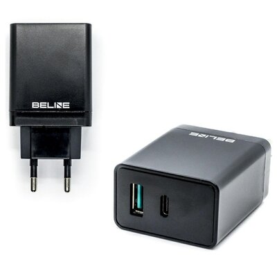 Ład. siec. Beline 1xUSB i 1xUSB-C 5A 18W czarny/black (only head)
