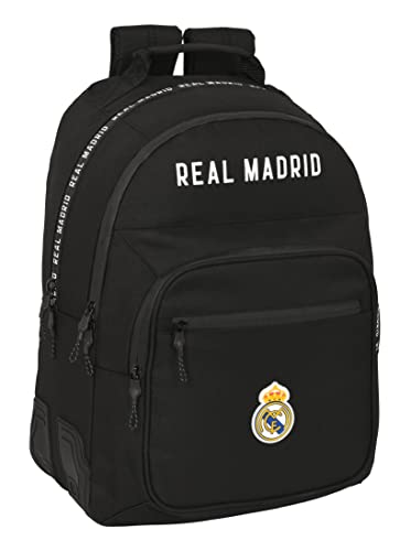Safta REAL MADRID korporacyjny plecak szkolny dla dzieci, idealny dla dzieci w różnym wieku, wygodny i wszechstronny, jakość i wytrzymałość, 32x15x42 cm, kolor czarny, czarny, Estándar, Casual