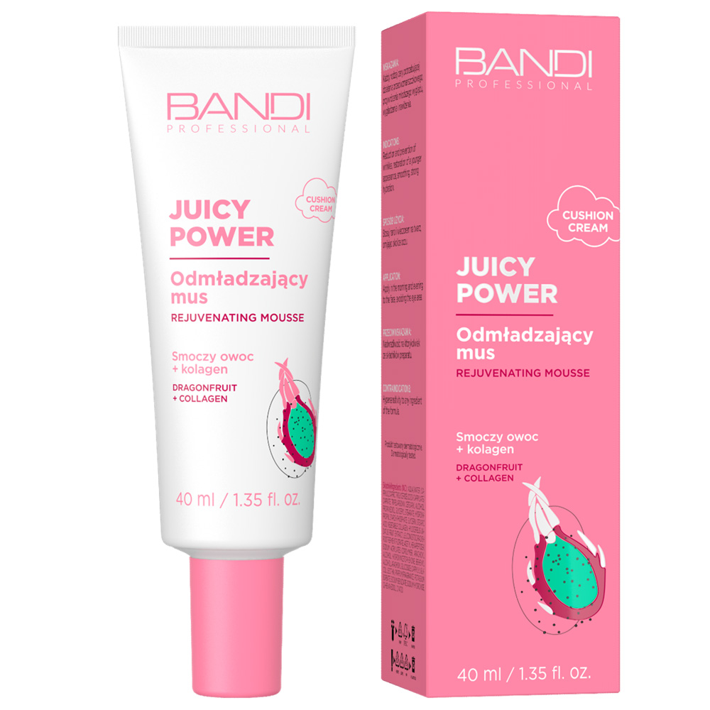 Bandi Juicy Power, odmładzający mus do twarzy, smoczy owoc + kolagen, 40ml