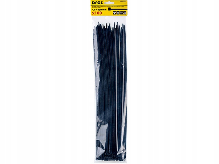 Opaska zaciskowa 4.8 x 430 mm czarna nylon 100 szt. Drel