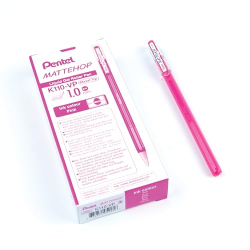 Pentel K110-VPX Mattehop żelowy długopis atramentowy z wysoko kryjącym atramentem, z matowym wykończeniem, model z nasadką, 1 opakowanie = 12 sztuk, różowy
