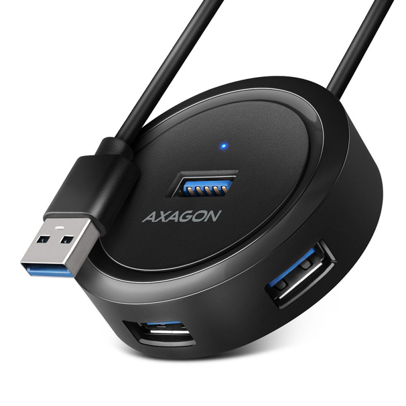 Hub 4-portowy HUE-P1A USB 3.2 Gen 1 round, 30cm USB-A kabel, microUSB dodatkowe zasilanie