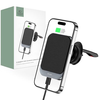 Tech-Protect Uchwyt Magnetyczny MagSafe z Ładowaniem Bezprzewodowym 15W do Kratki Nawiewu MM15W-V2 czarny
