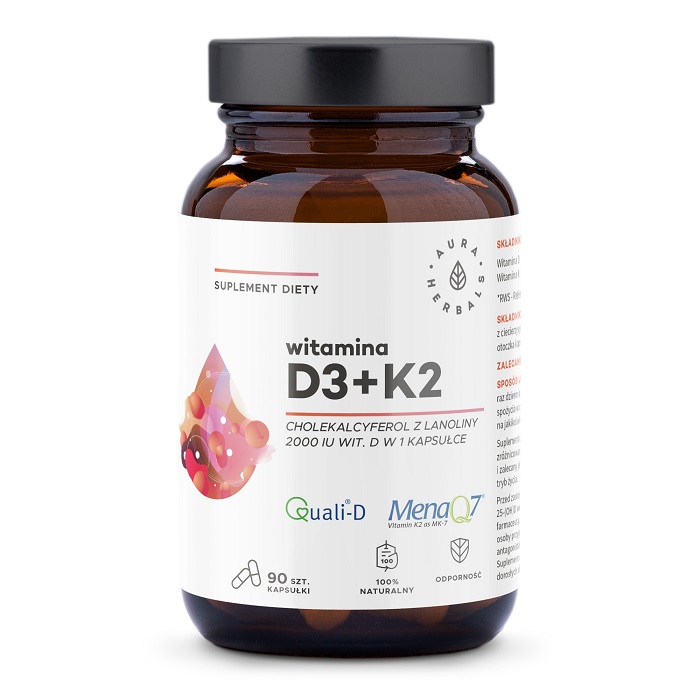 Aura Herbals Witamina D3 2000 IU + K2, kapsułki 90 szt. WITDKKAPS