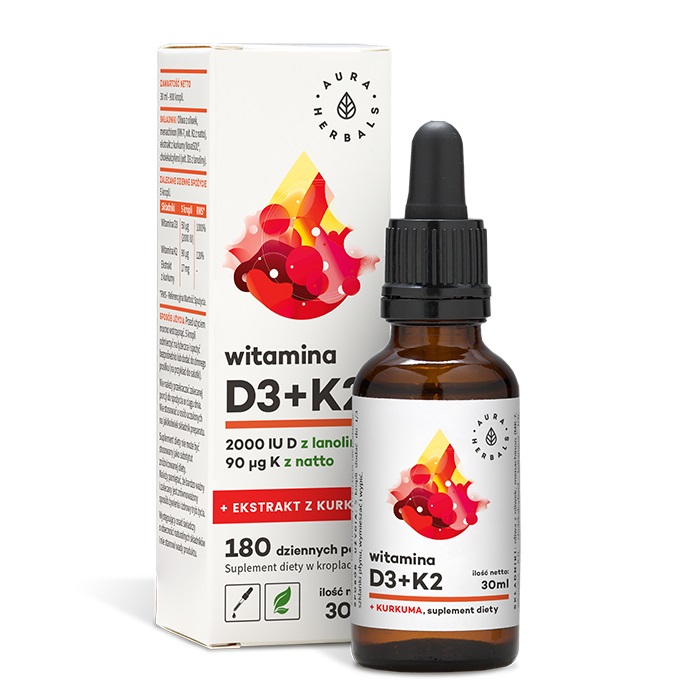 Aura Herbals Witamina D3 (2000IU) + K2MK7 + ekstrakt z kurkumy NovaSOL (30ml) WITD3K2MK7KURK