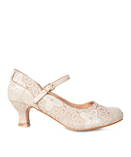 Joe Browns Damskie żakardowe paski na kostkę na obcasie Mary Jane buty czółenka, miękkie złoto, 3 UK, Miękkie złoto, 36 EU