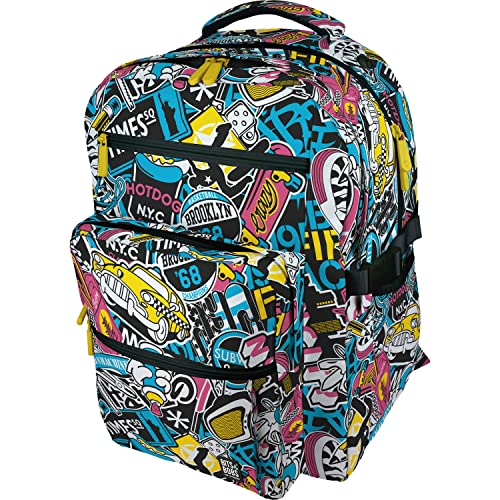 Grafoplás | Duży plecak szkolny | 32X46X24cm | Wyściełana strefa na laptopa | Model Bigpack | New York Design | Bits&Bobs Pop Up Design, Niebieski, XL, Szkolny