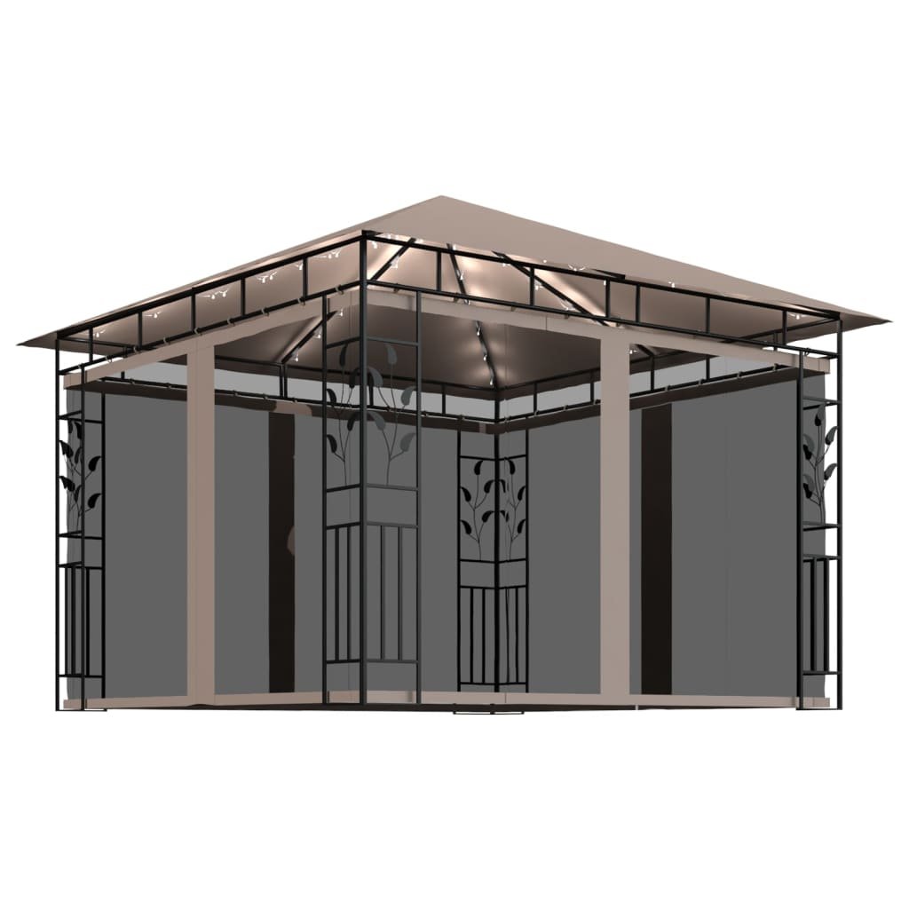 vidaXL Altana z moskitierą i sznurem lampek LED, 3x3x2,73 cm, taupe