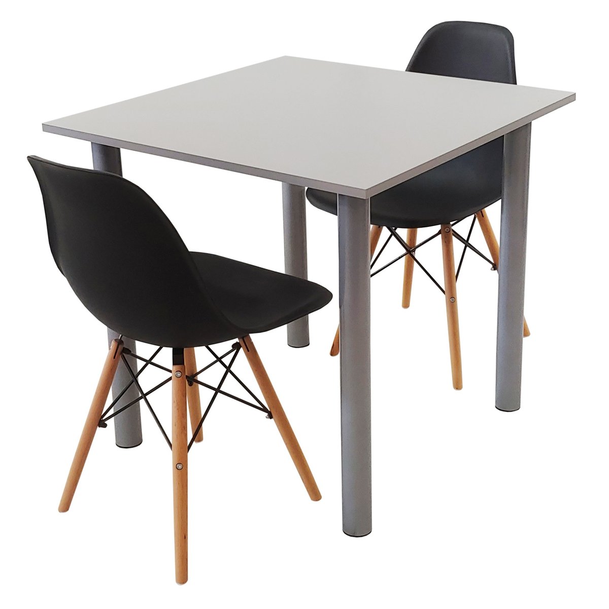 Zestaw Stół Lugano 80 Szary I 2 Krzesła Milano Czarne