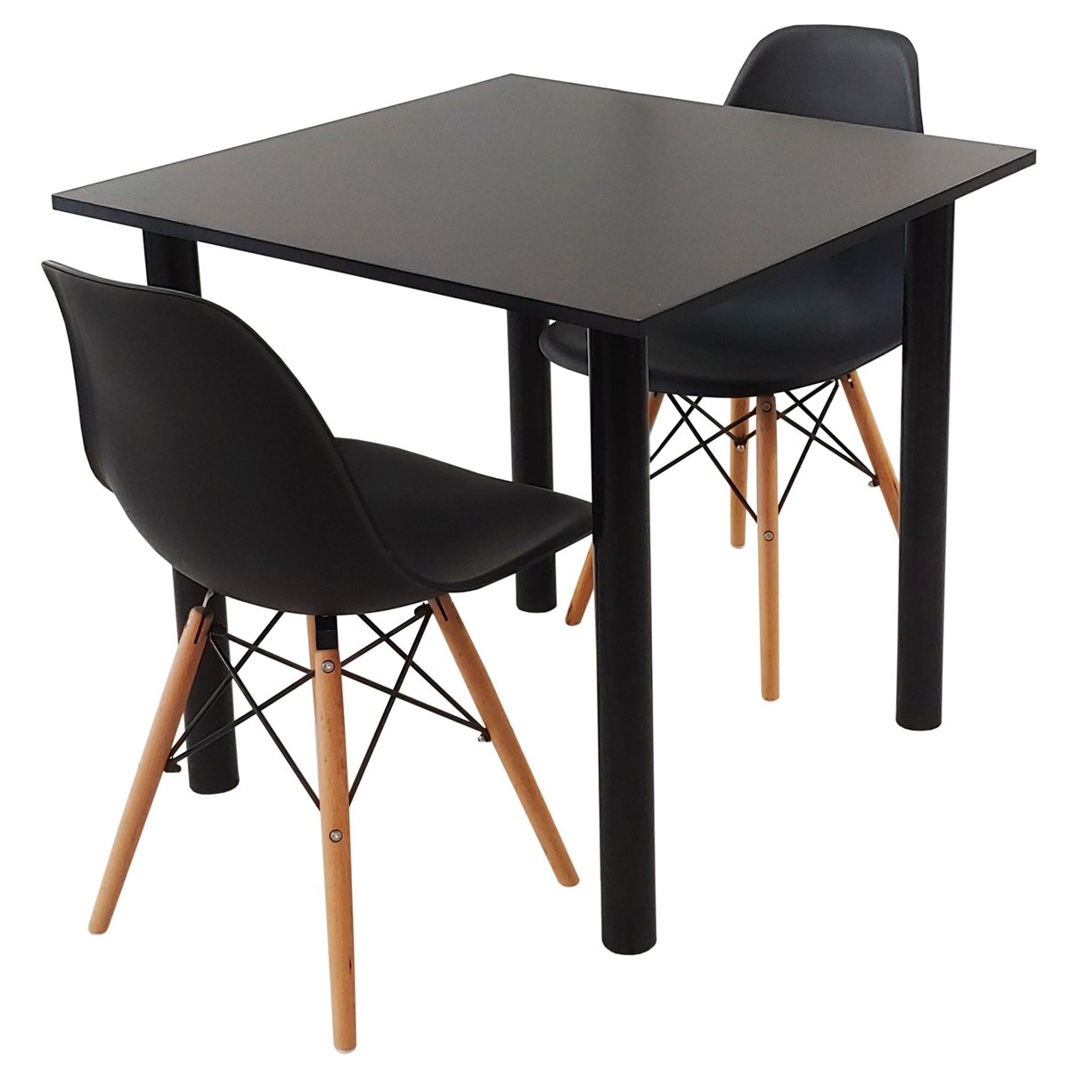 Zestaw Stół Lugano 80 Czarny I 2 Krzesła Milano Czarne