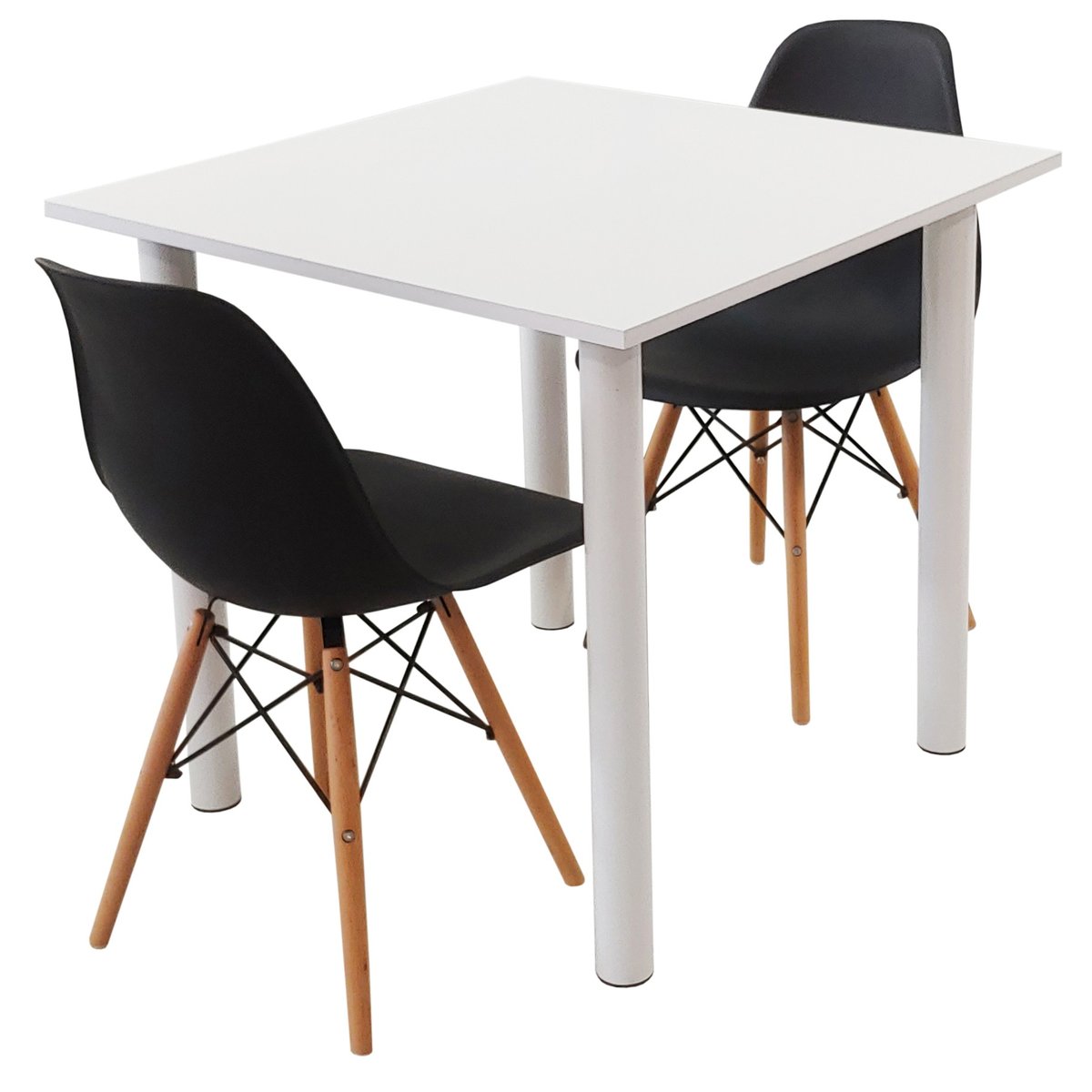 Zestaw Stół Lugano 80 Biały I 2 Krzesła Milano Czarne