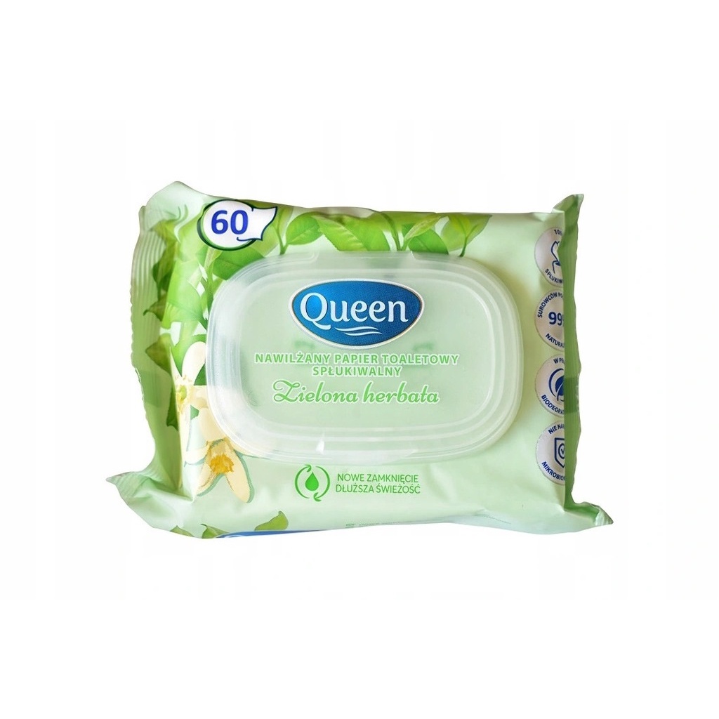 Nawilżany papier toaletowy Queen zielona herbata zapachowy 60 szt