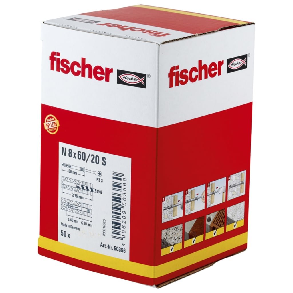 Fischer Kołki wbijane z łbem wpuszczanym Hammerfix, N8x60/20 S, 50 szt