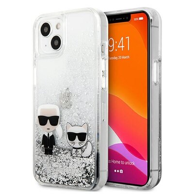 Karl Lagerfeld Liquid Glitter Karl & Choupette - Etui iPhone 13 (srebrny) KLHCP13MGKCS