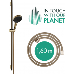 HANSGROHE 28744140 Rainfinity Zestaw prysznicowy 130 3jet EcoSmart z drążkiem S Puro 90 cm PushSlider i tekstylnym wężem Designflex 160 cm Brąz Szczotkowany