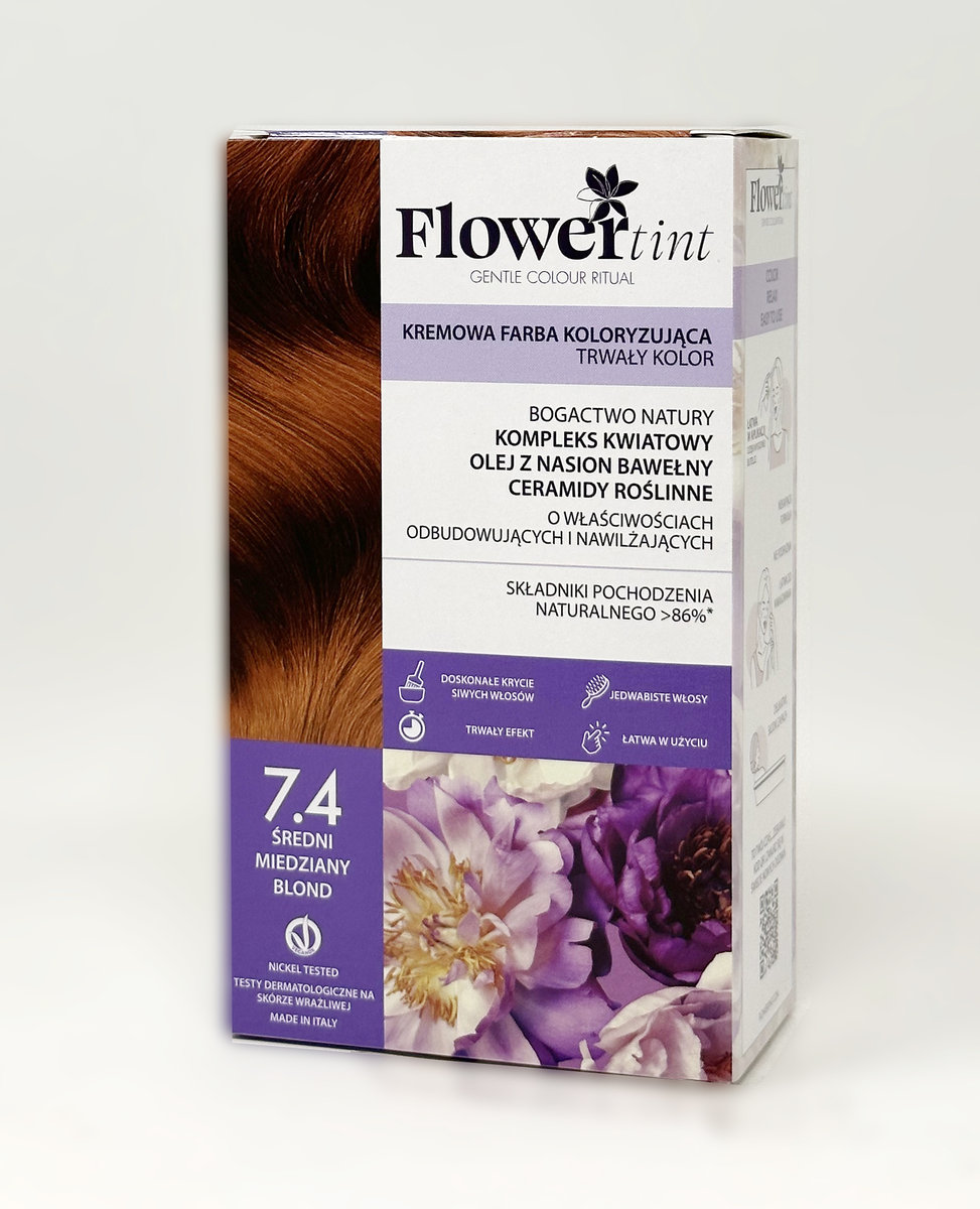 Flowertint, Trwała Farba Do Włosów, Seria Czerwienie, 7.4 Średni Miedziany Blond