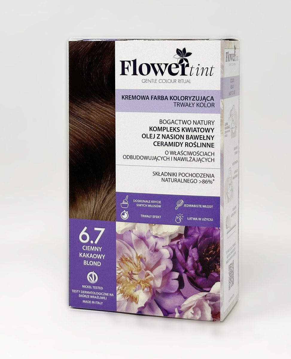 Flowertint, Trwała Farba Do Włosów, Seria Kakao, 6.7 Ciemny Kakaowy Blond