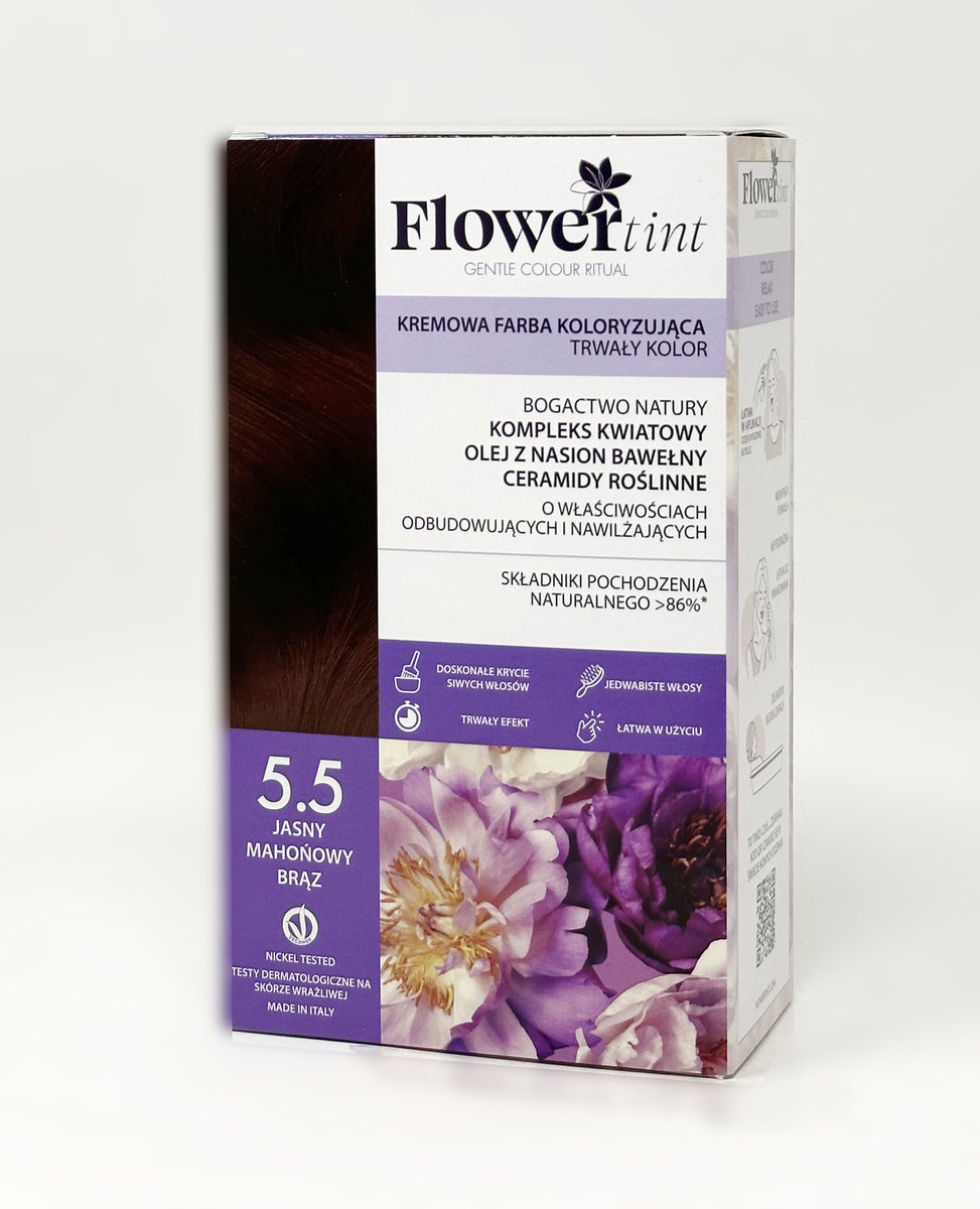Flowertint, Trwała Farba Do Włosów, Seria Czerwienie, 5.5 Jasny Mahoniowy Brąz