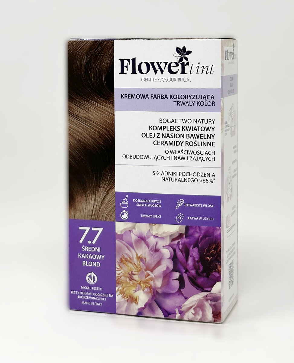Flowertint, Trwała Farba Do Włosów, Seria Kakao, 7.7 Średni Kakaowy Blond