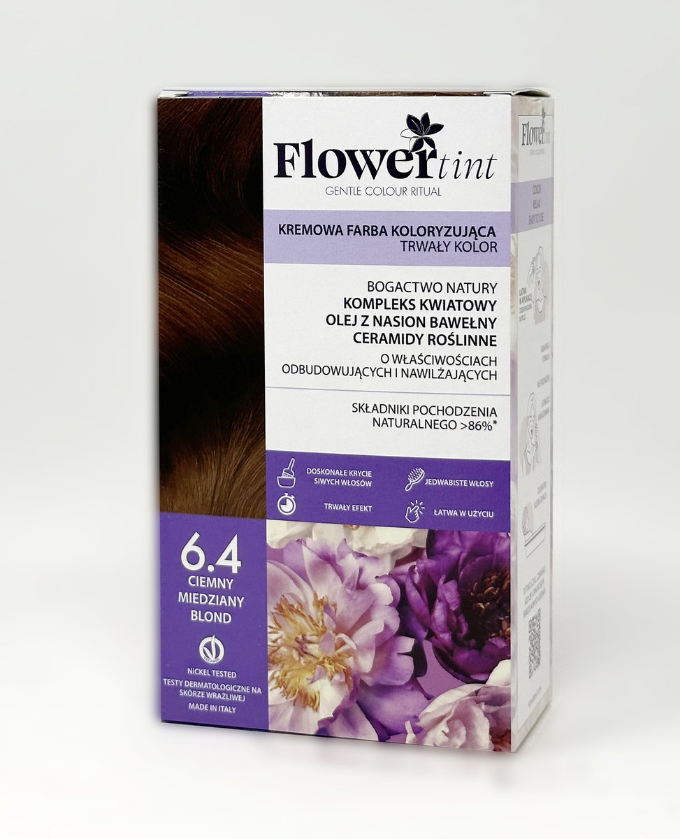 Flowertint, Trwała Farba Do Włosów, Seria Czerwienie, 6.4 Ciemny Miedziany Blond