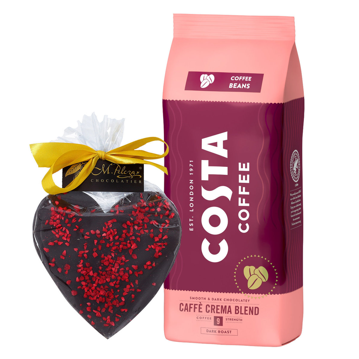 Kawa ziarnista Costa Coffee Crema Blend 1kg + PREZENT Serce z gorzkiej czekolady M.Pelczar Chocolatier