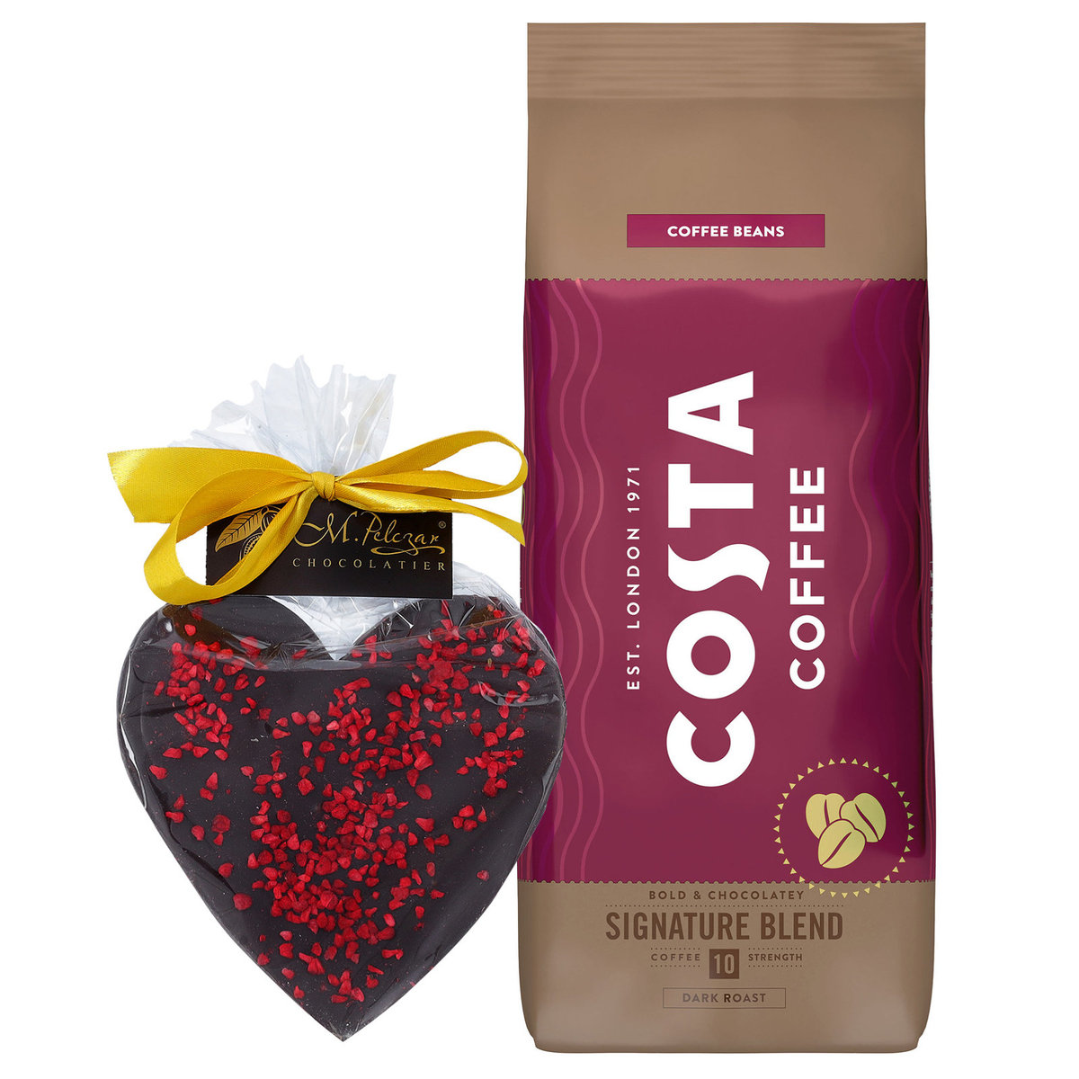 Kawa ziarnista Costa Coffee Signature Blend Dark Roast 1kg + PREZENT Serce z gorzkiej czekolady M.Pelczar Chocolatier