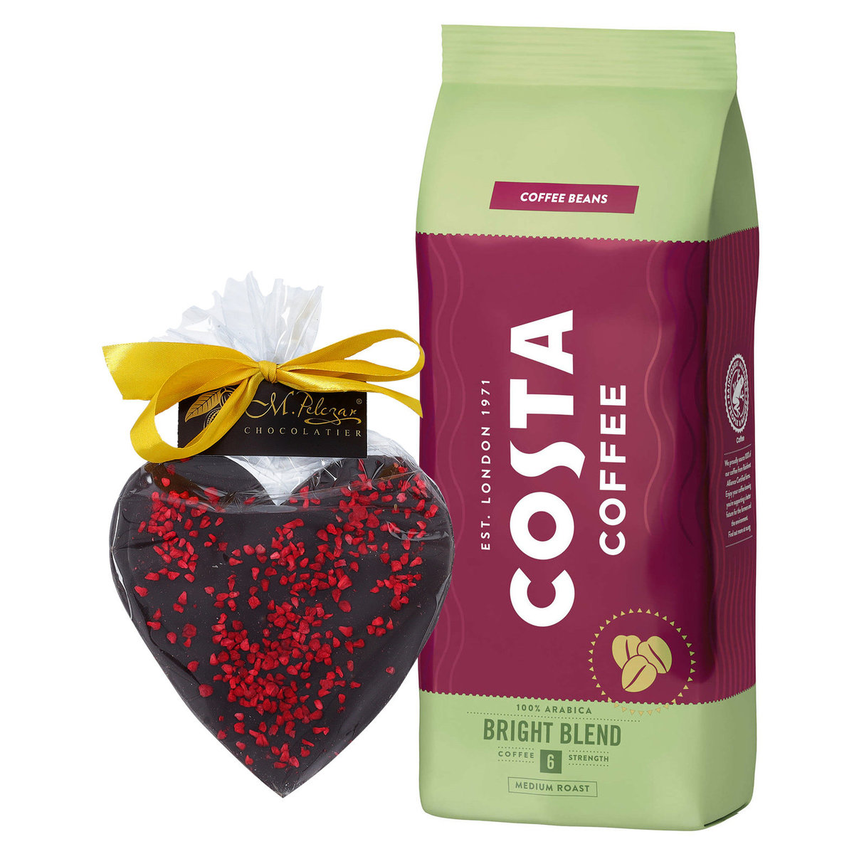 Kawa ziarnista Costa Coffee Bright Blend 1kg + PREZENT Serce z gorzkiej czekolady M.Pelczar Chocolatier