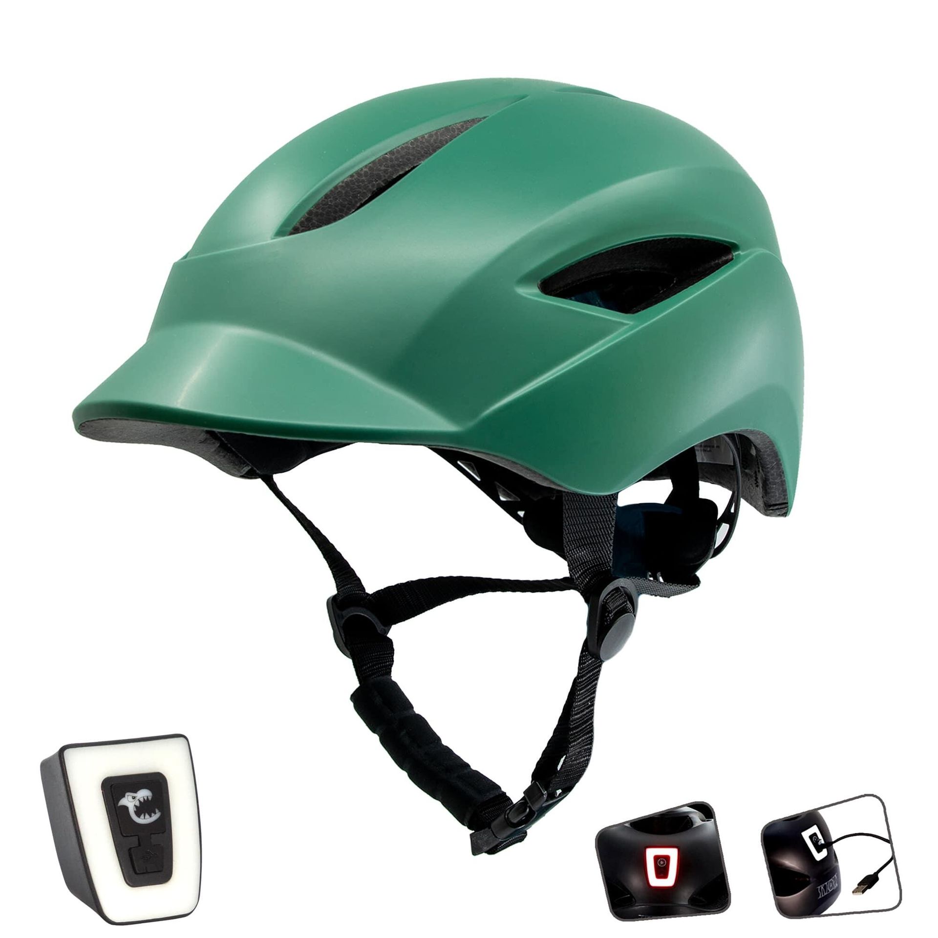 Kask Rowerowy Miejski | Lampka Usb | Matowozielony (L) | Certyfikowany