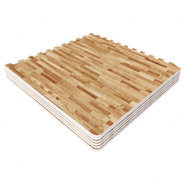 Zestaw mat puzzle 6 sztuk + 12 krawędzi, wzór jasnego drewna Gorilla Sports maty ochronne
